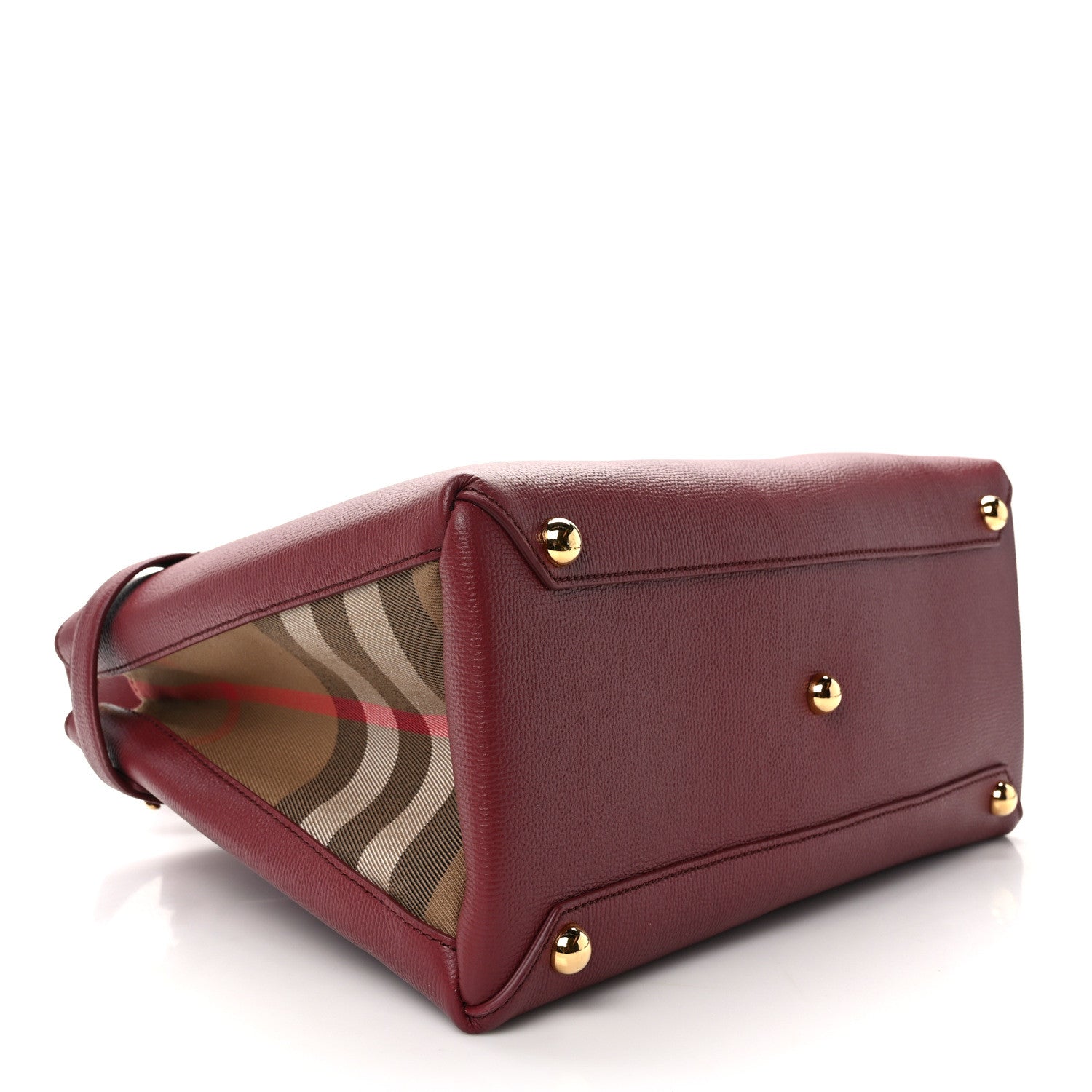 Burberry Grainy Calfskin House Check Medium Banner Tote Mahogany Red 3 of 9