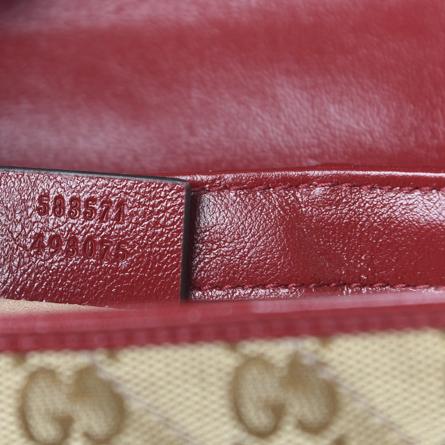 Monogram Glazed Calfskin Matelasse Diagonal Mini GG Marmont Top Handle Shoulder Bag Beige Ebony New Cherry Red