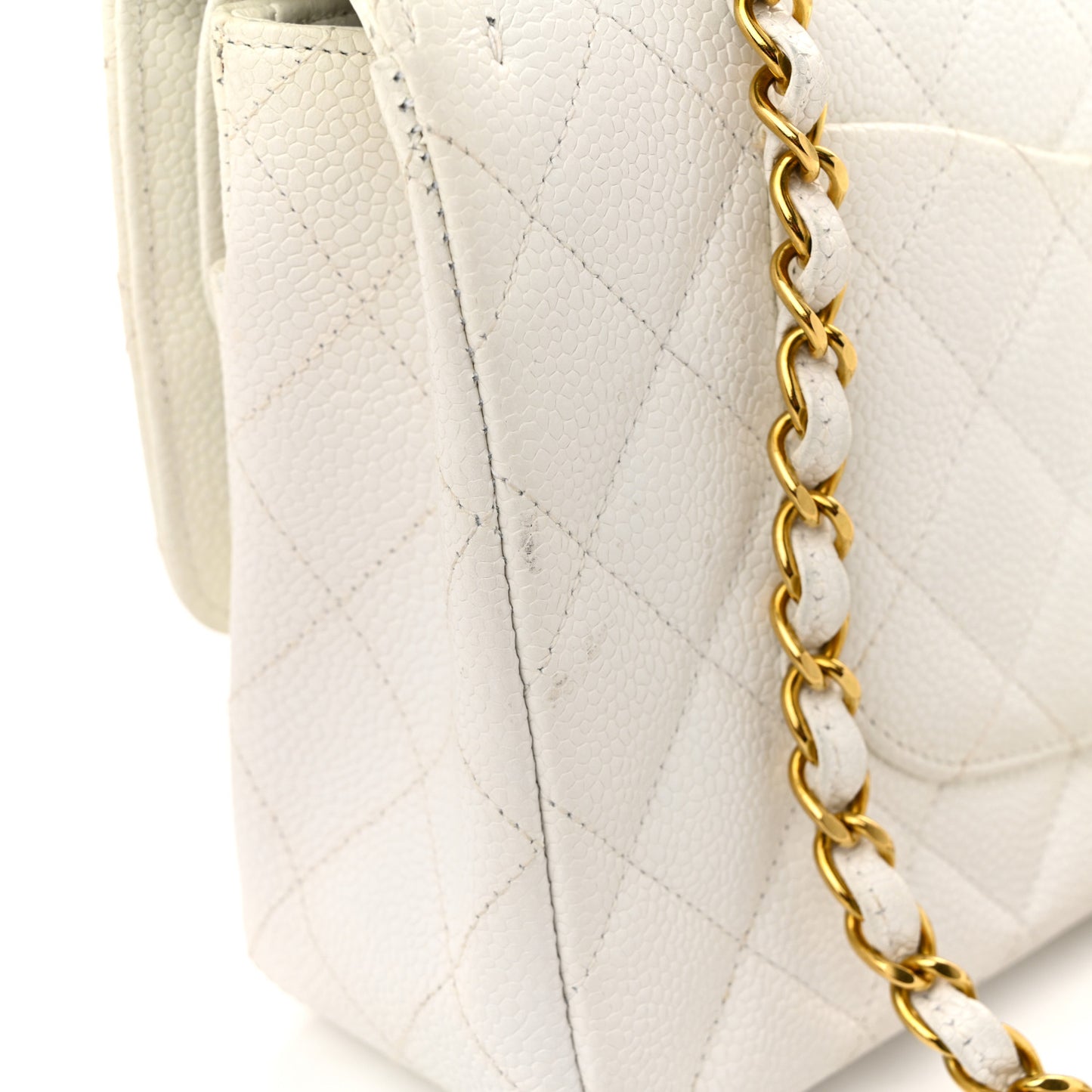 Caviar Quilted Medium Double Flap White