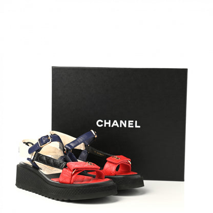 Chanel Lambskin Logo Platform Sandals 37.5 Red Black Ivory Navy Blue 9 of 9