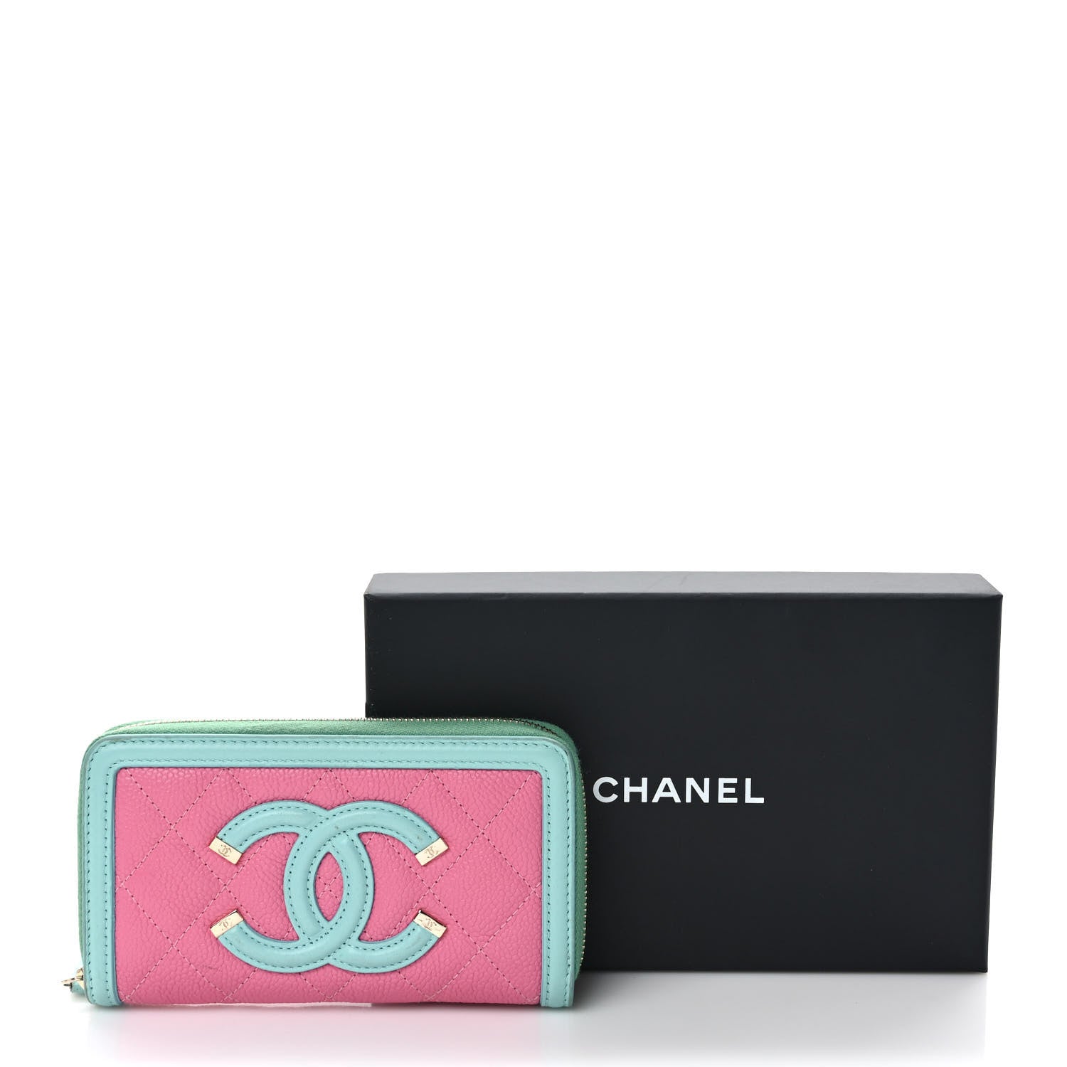 Chanel Caviar Quilted Medium Filigree Zip Around Wallet Pink Blue Green 8 of 8