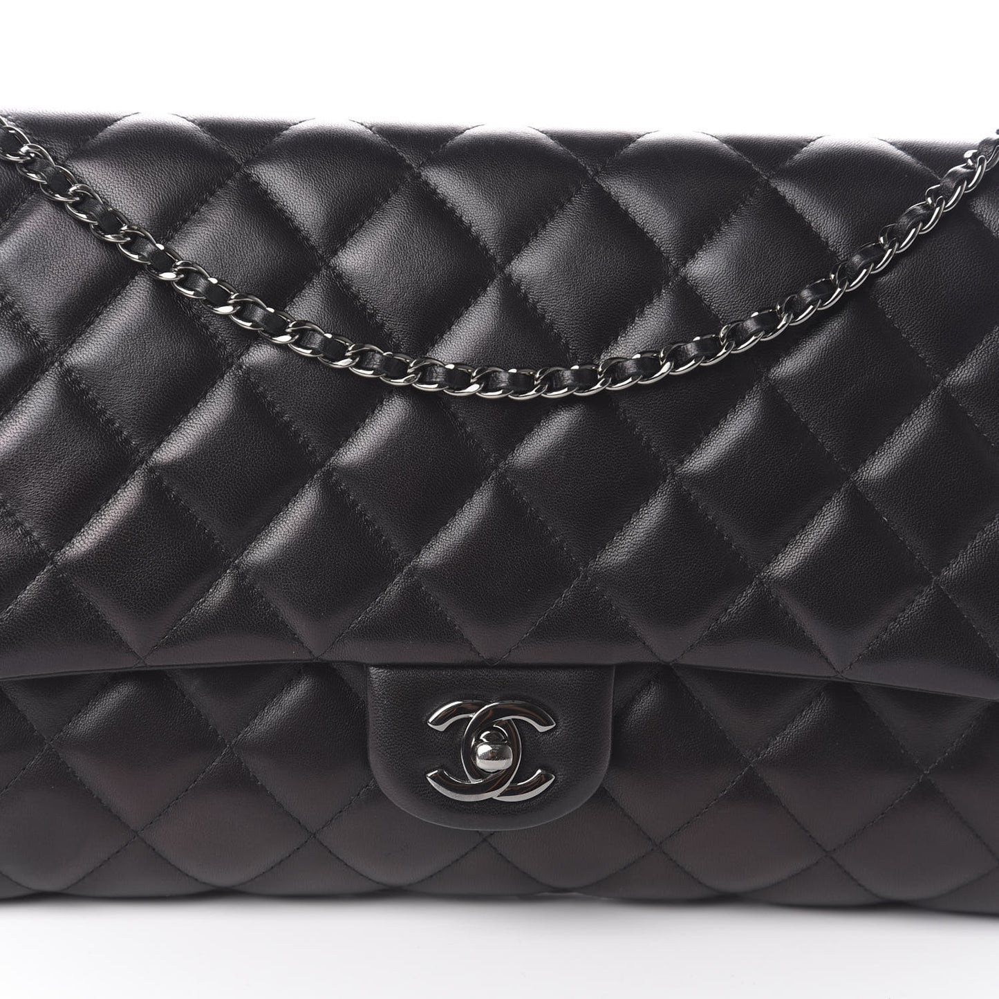 Lambskin Quilted Clutch With Chain Flap Black