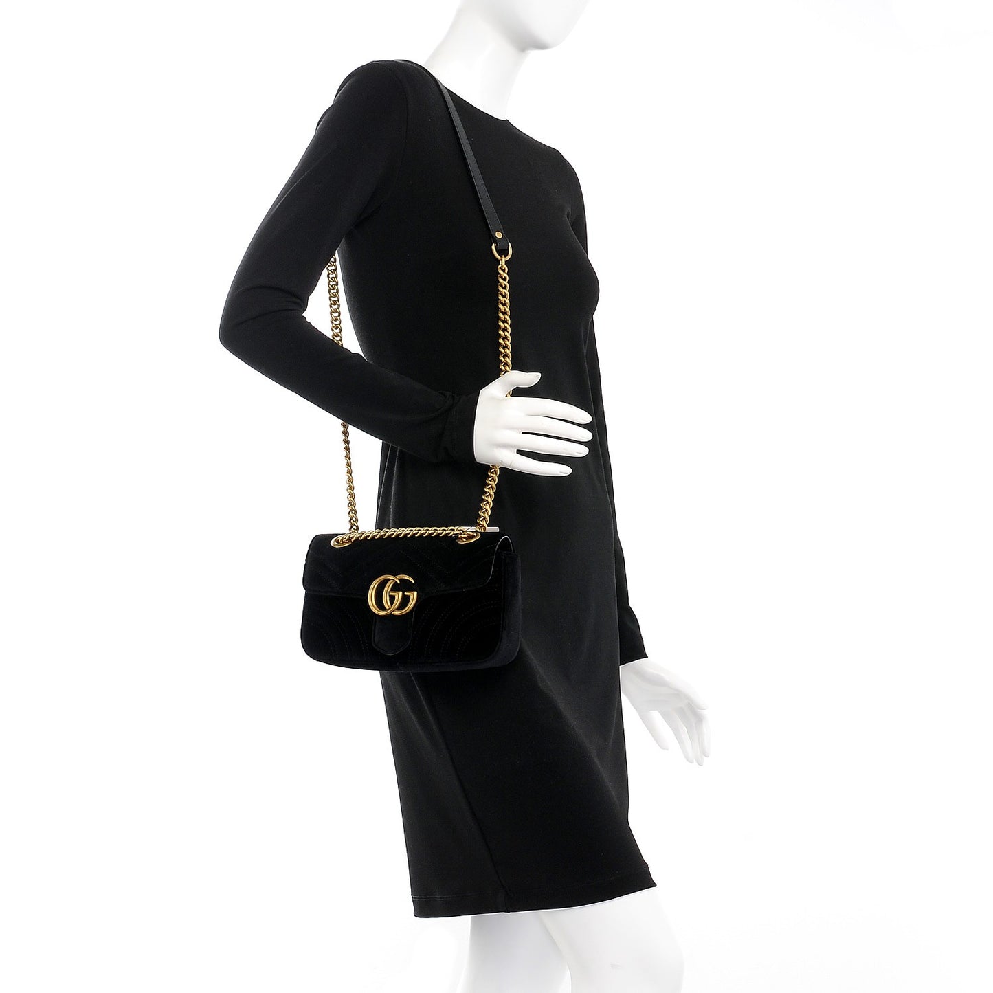 Velvet Matelasse Mini GG Marmont Shoulder Bag Black