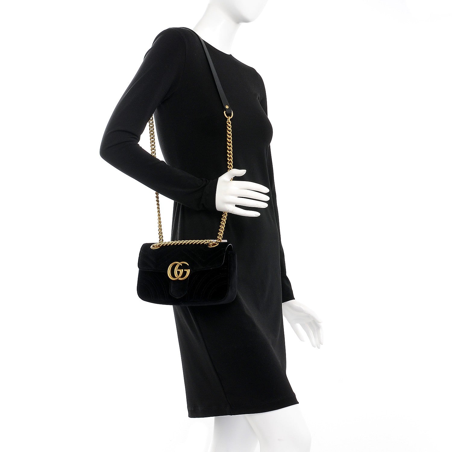 Gucci Velvet Matelasse Mini GG Marmont Shoulder Bag Black 2 of 7