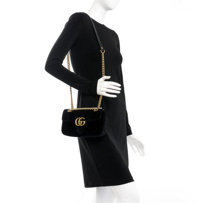 Gucci Velvet Matelasse Mini GG Marmont Shoulder Bag Black 2 of 7