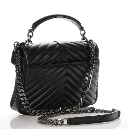 Saint Laurent Sheepskin Matelasse Chevron Monogram Medium College Bag Black 3 of 6