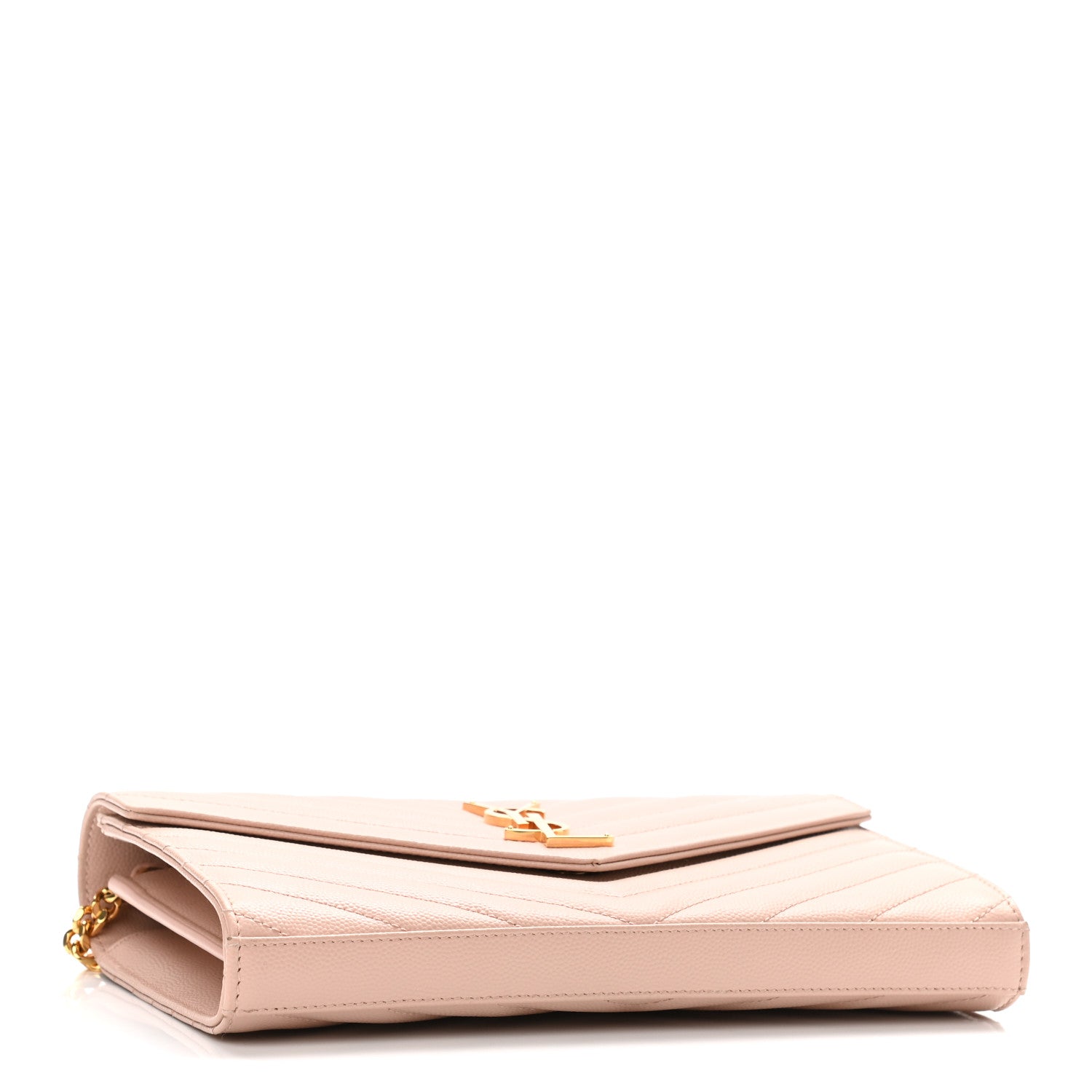 Saint Laurent Grain De Poudre Matelasse Chevron Monogram Chain Wallet Pale Pink 3 of 10