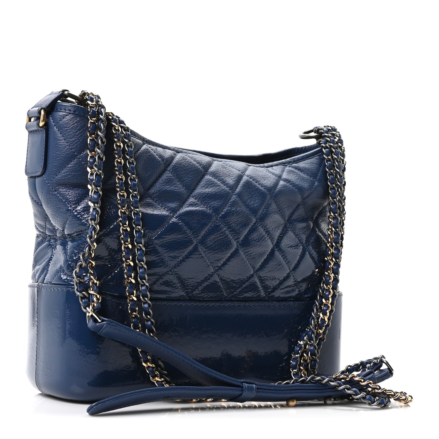 Chanel Patent Goatskin Quilted Medium Gabrielle Hobo Blue 3 of 10
