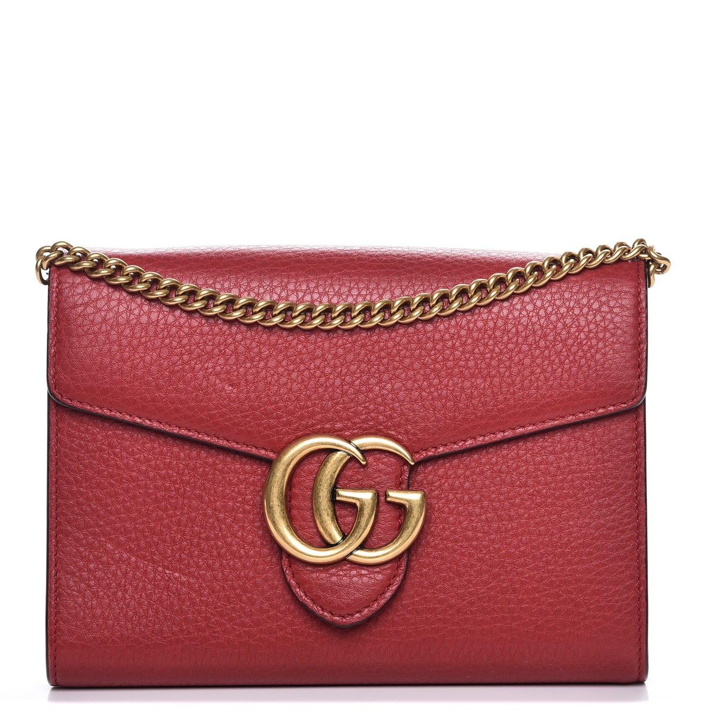 Calfskin GG Marmont Chain Wallet Vulcanic Red