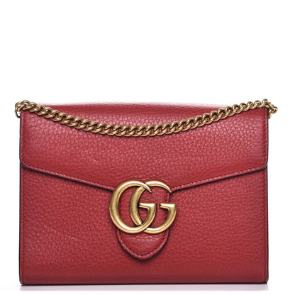 Gucci Calfskin GG Marmont Chain Wallet Vulcanic Red 1 of 8