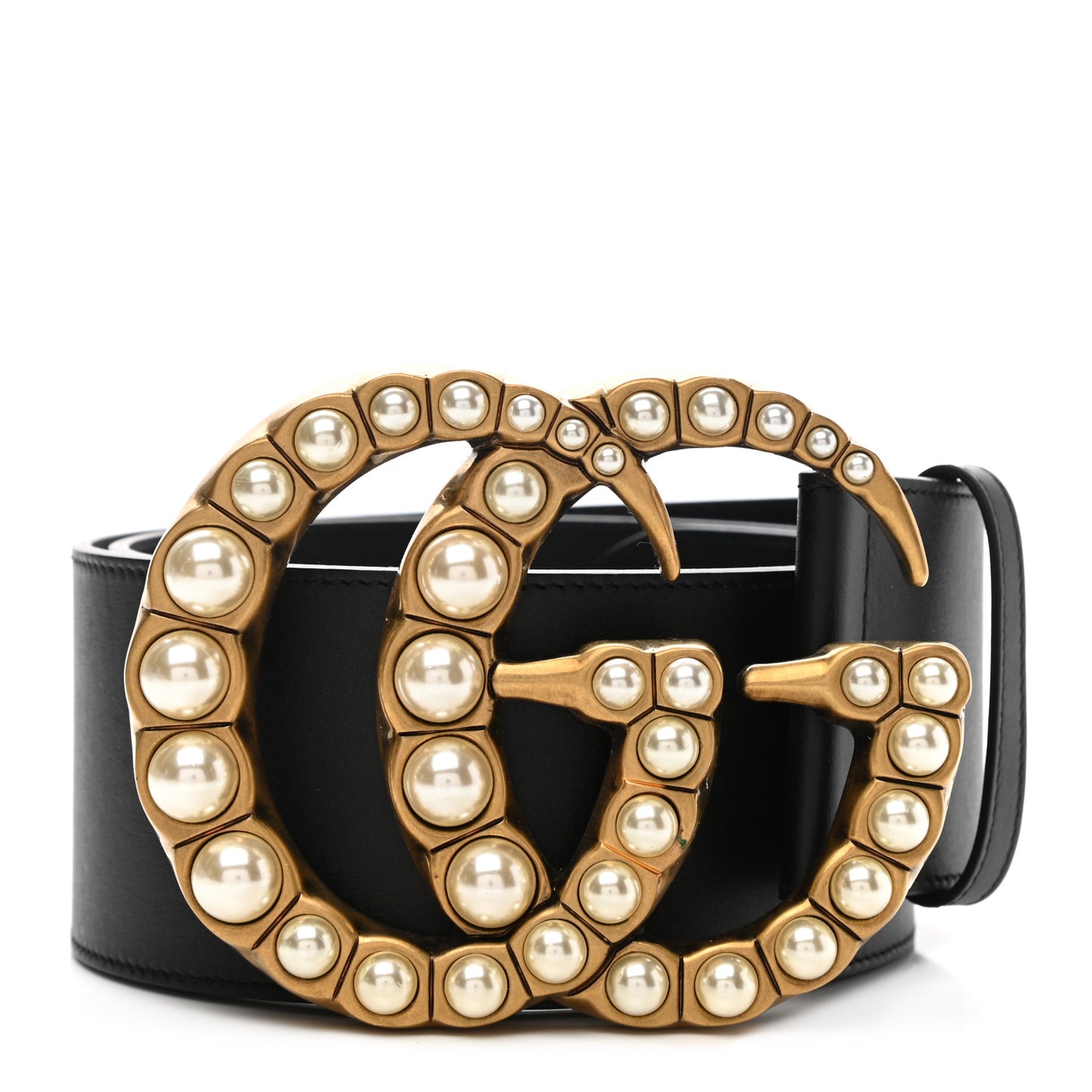 Moon Calfskin Pearl Double G 70mm Belt 95 38 Black Cream