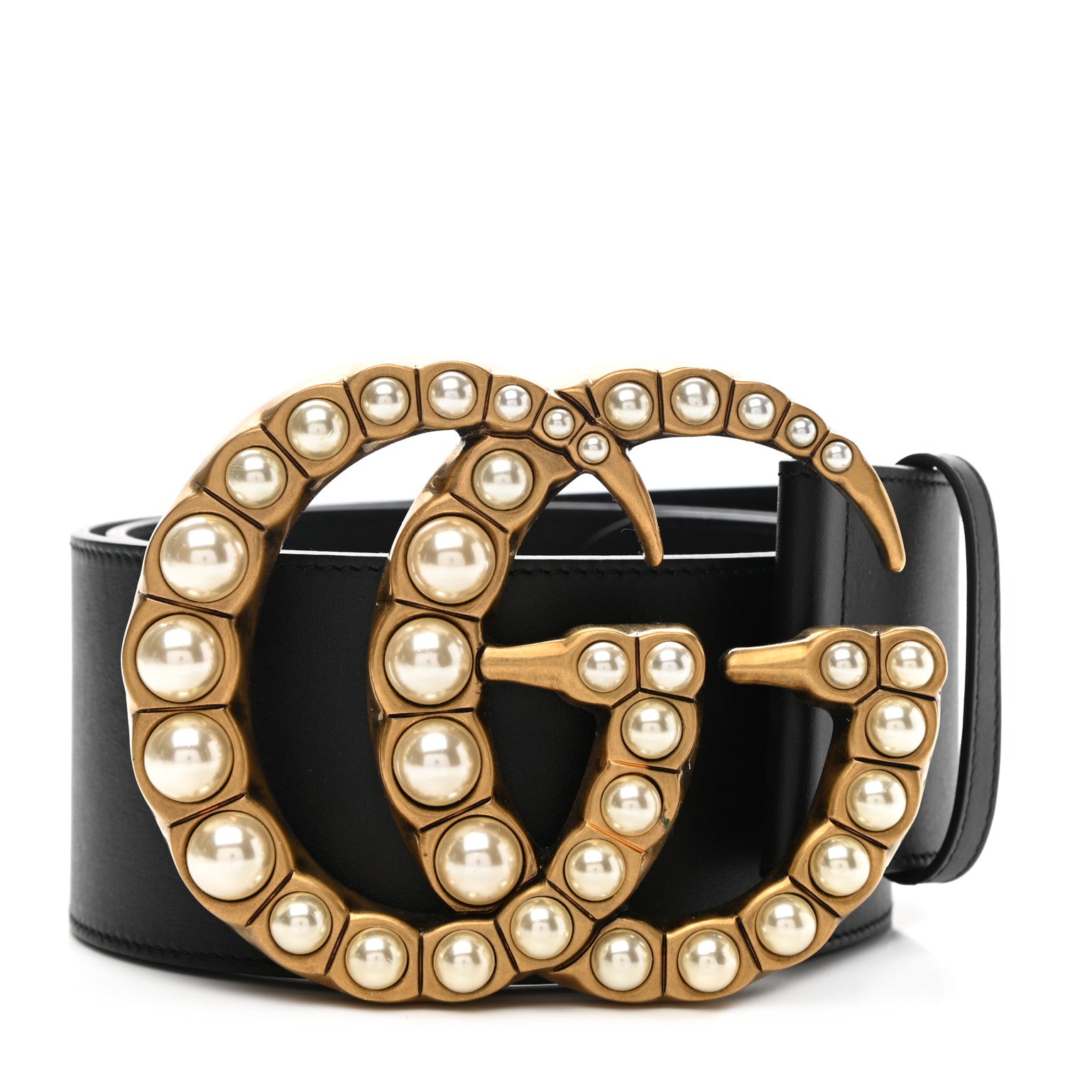 Gucci Moon Calfskin Pearl Double G 70mm Belt 95 38 Black Cream 1 of 6