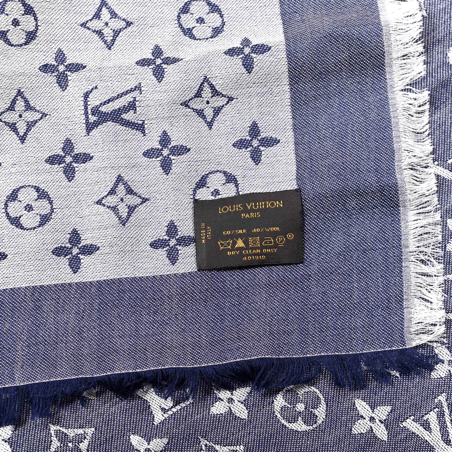 Louis Vuitton Silk Wool Monogram Denim Shawl Blue 2 of 3