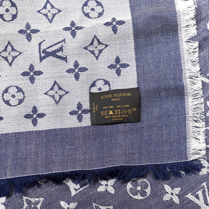 Louis Vuitton Silk Wool Monogram Denim Shawl Blue 2 of 3