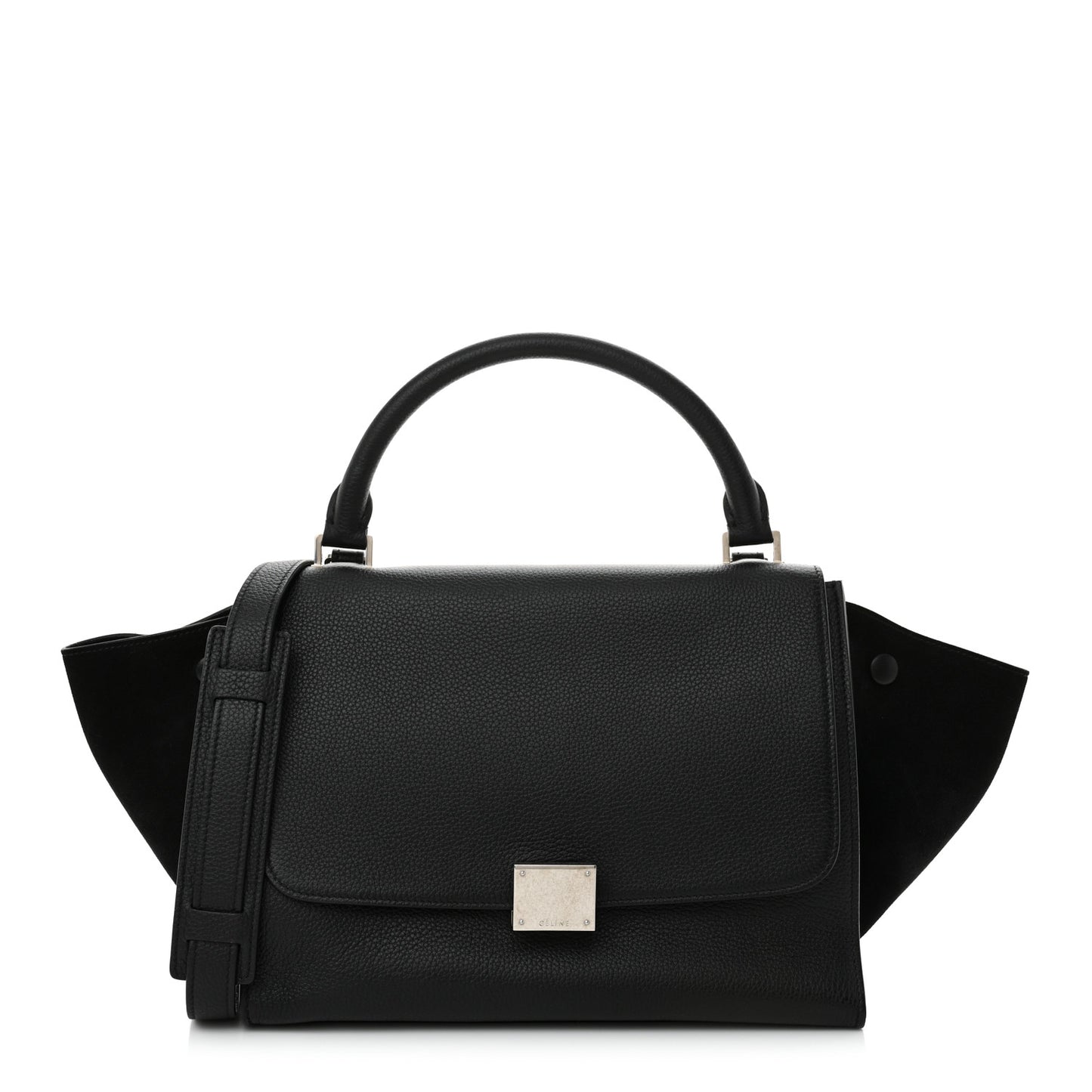 Drummed Calfskin Suede Small Trapeze Black