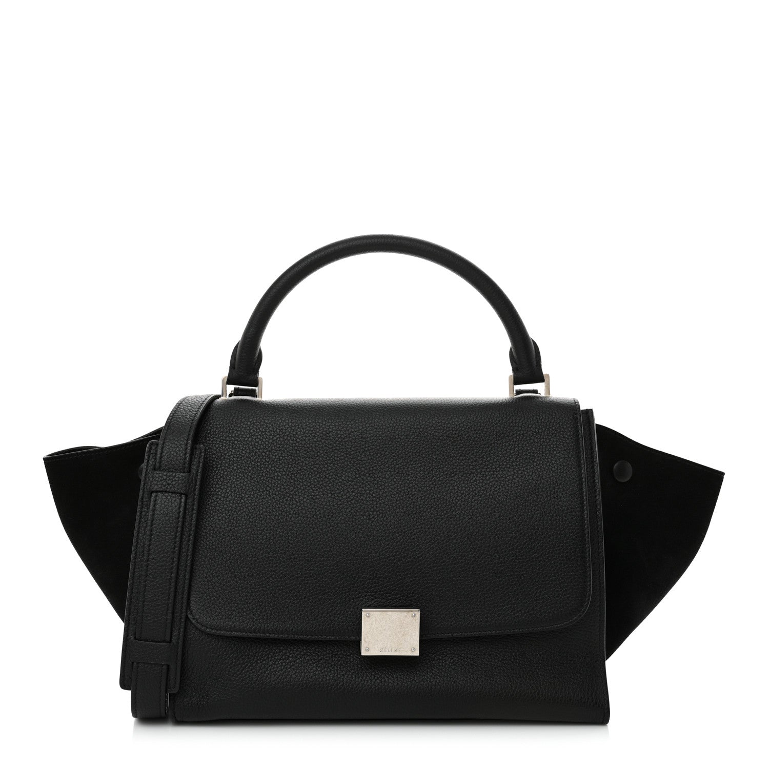 Celine Drummed Calfskin Suede Small Trapeze Black 1 of 11