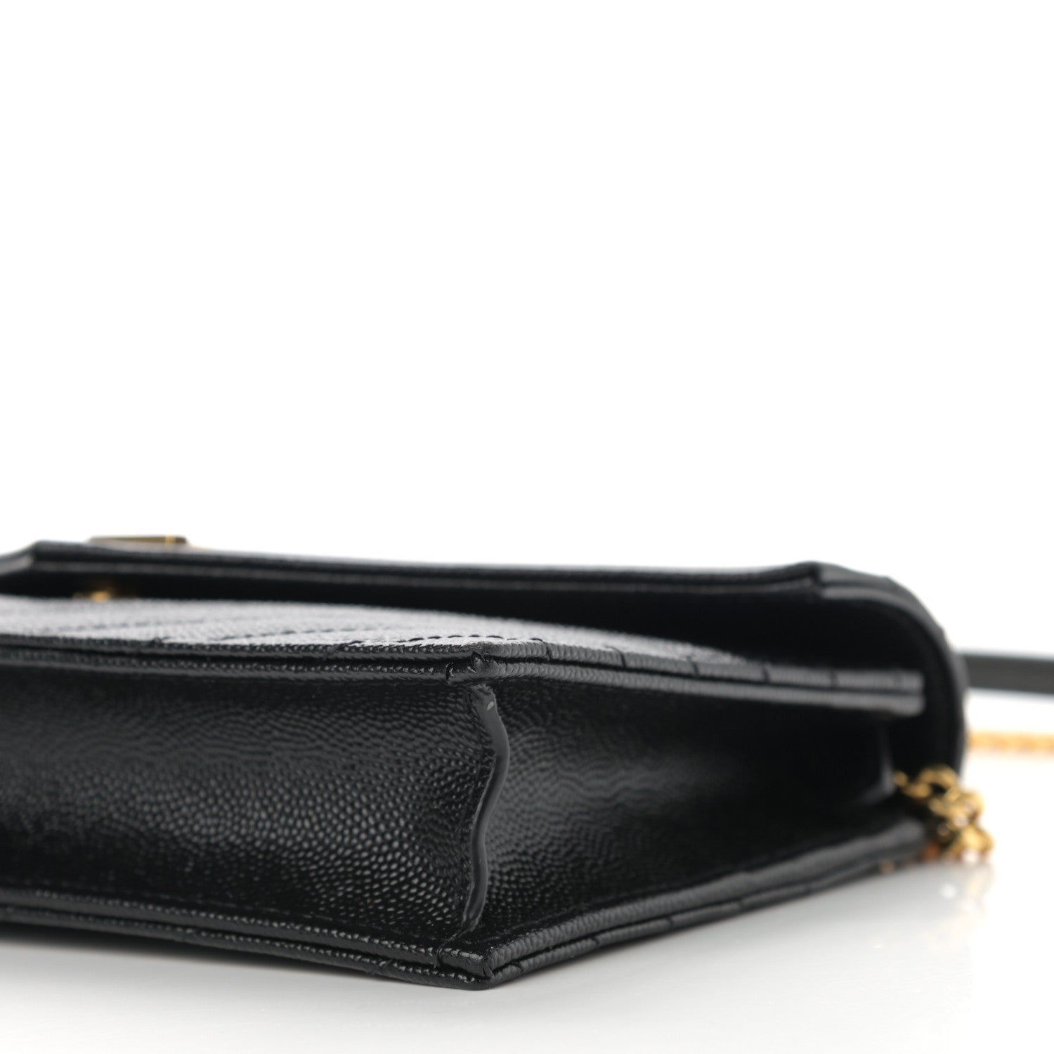 Saint Laurent Grain De Poudre Matelasse Chevron Monogram Envelope Chain Wallet Black 10 of 12