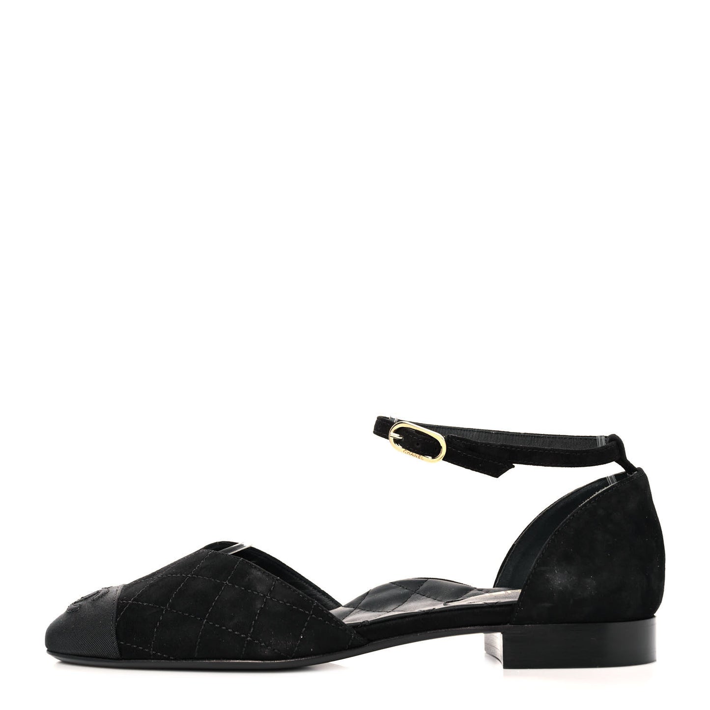 Suede Grosgrain CC Cap Toe Ankle Flat 37 Black