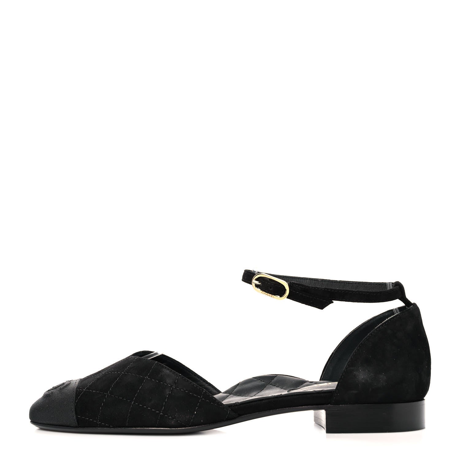 Chanel Suede Grosgrain CC Cap Toe Ankle Flat 37 Black 1 of 8