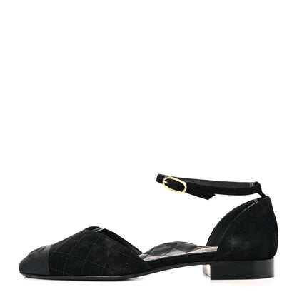 Chanel Suede Grosgrain CC Cap Toe Ankle Flat 37 Black 1 of 8