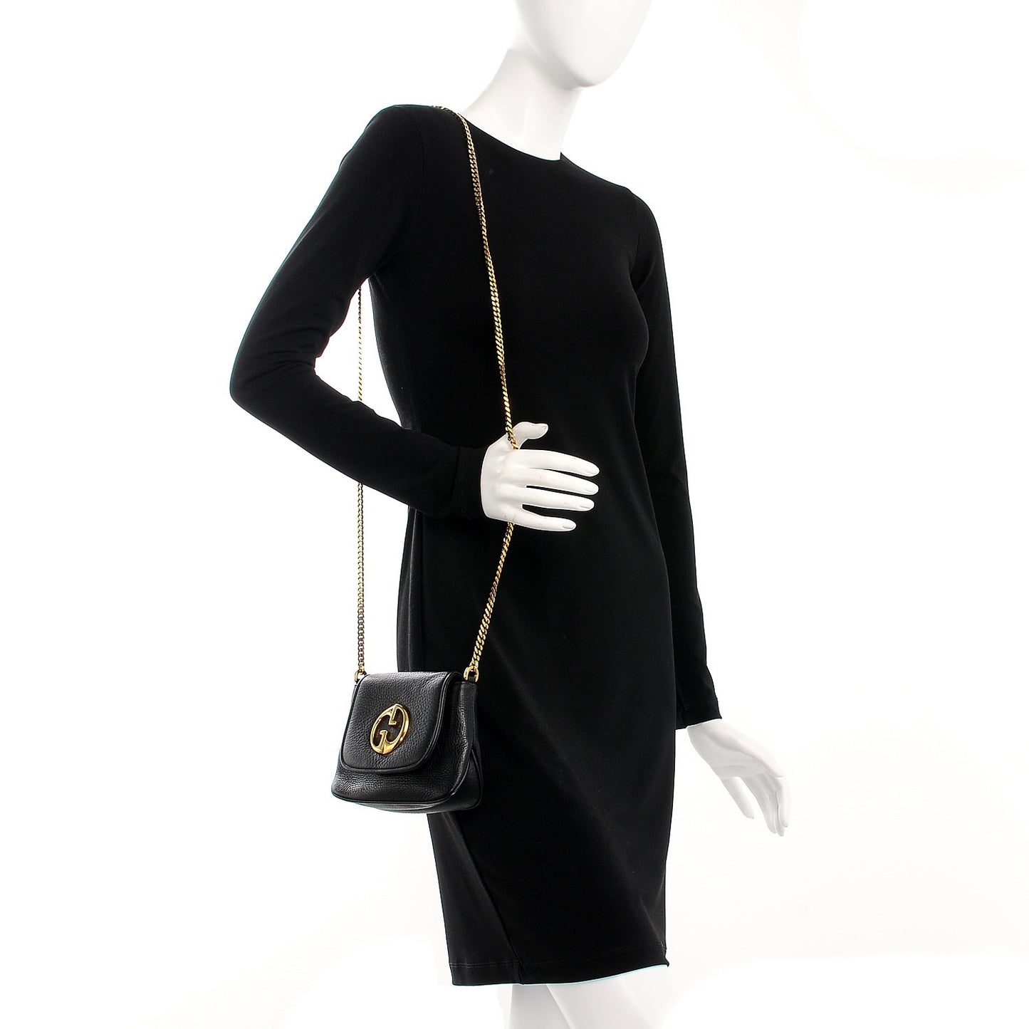 Pebbled Calfskin Small 1973 Chain Shoulder Bag Black