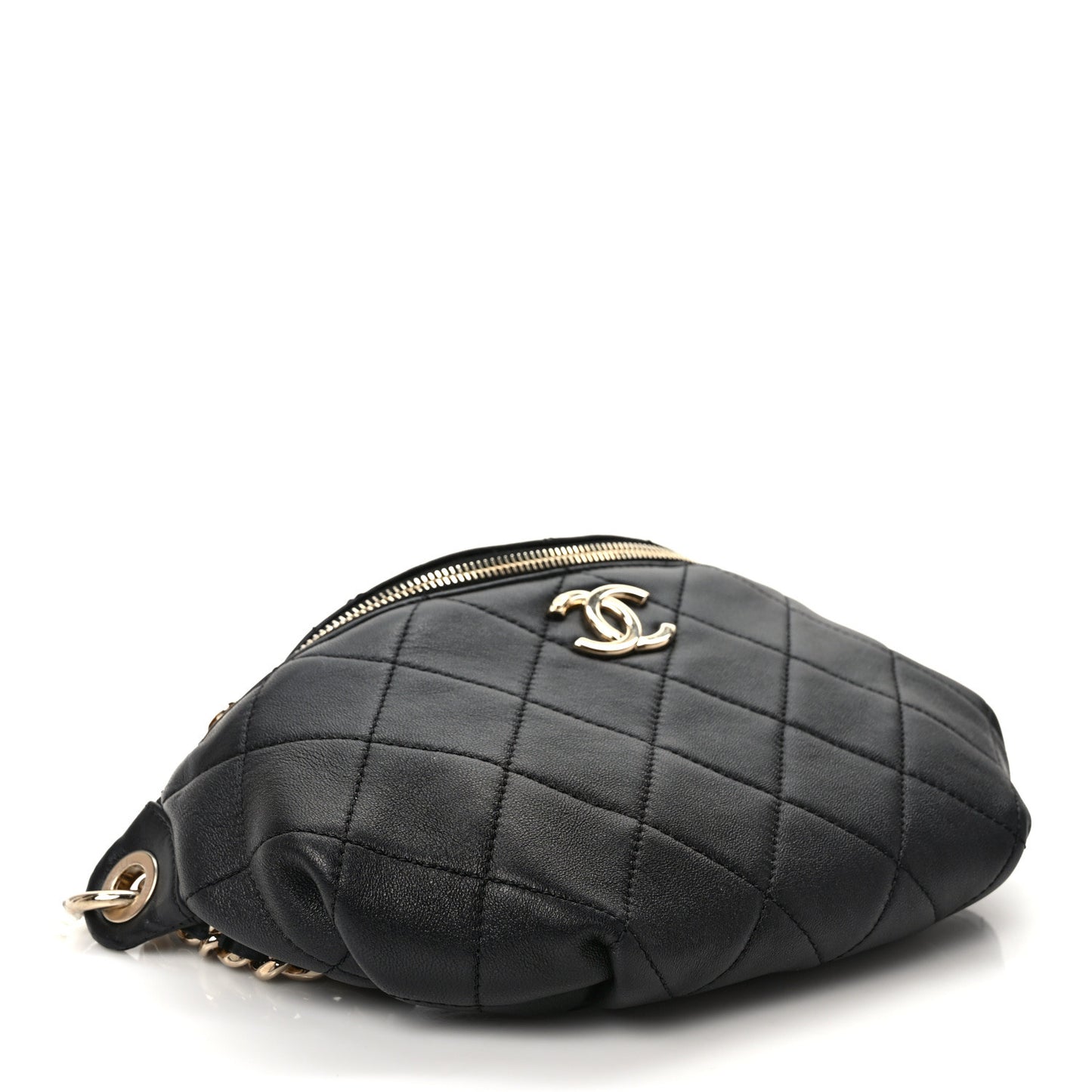 Lambskin Quilted Resin Bi-Color Waist Bag Fanny Pack Black