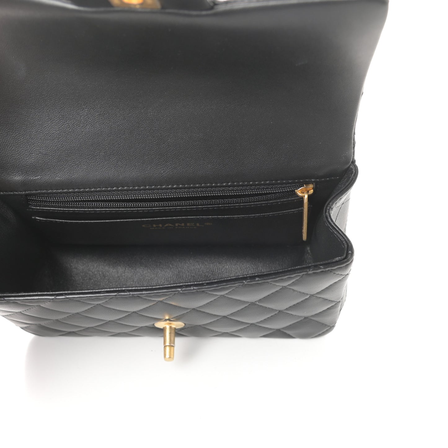 Lambskin Quilted Mini Top Handle Rectangular Flap Black