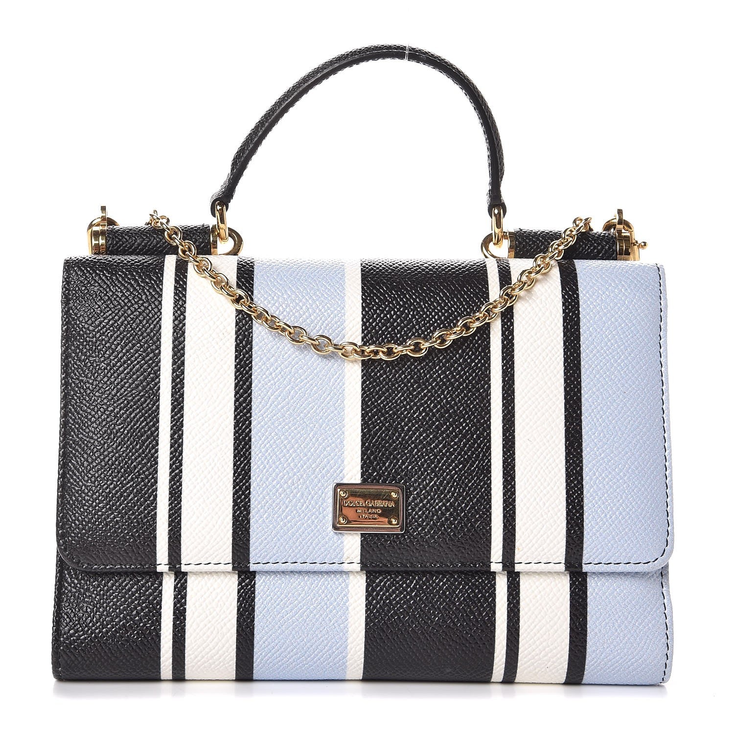 Dolce & Gabbana Dauphine Stripe Gloss Chain Strap Phone Bag Blue 1 of 9