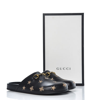 Gucci Calfskin Bee Star Embroidered Mens Horsebit River Slippers 9 Black 9 of 9