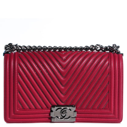Chanel Calfskin Chain Chevron Medium Boy Flap Red 1 of 8