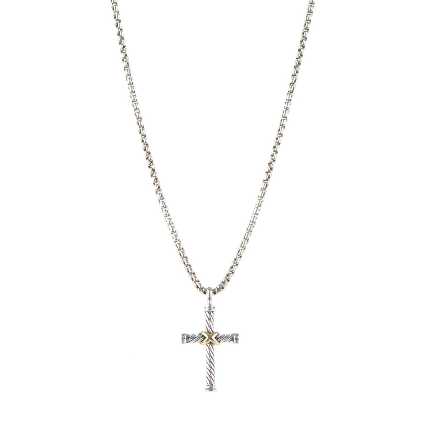 Sterling Silver 18K Yellow Gold 29mm Cable Cross Pendant Necklace