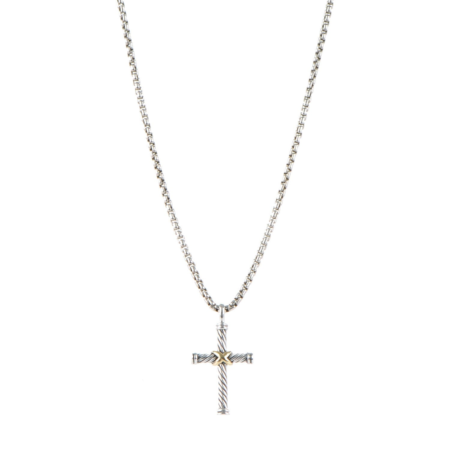 David Yurman Sterling Silver 18K Yellow Gold 29mm Cable Cross Pendant Necklace 1 of 6