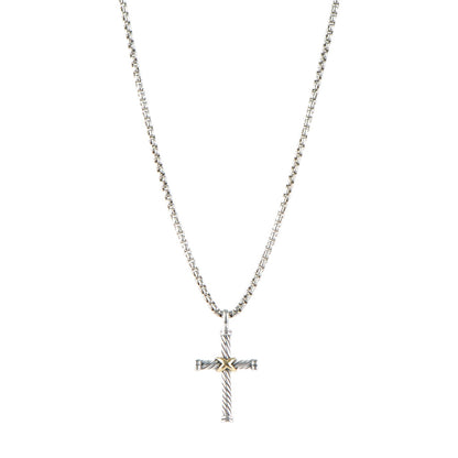 David Yurman Sterling Silver 18K Yellow Gold 29mm Cable Cross Pendant Necklace 1 of 6
