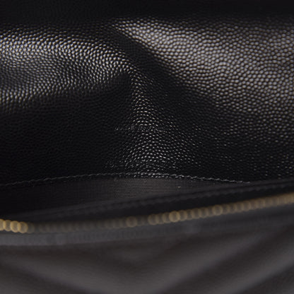 Saint Laurent Grain De Poudre Matelasse Chevron Monogram Envelope Chain Wallet Black 6 of 9