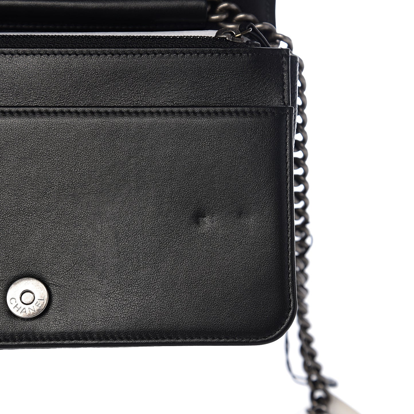Grained Calfskin Chevron Quilted Boy Wallet On Chain WOC Black
