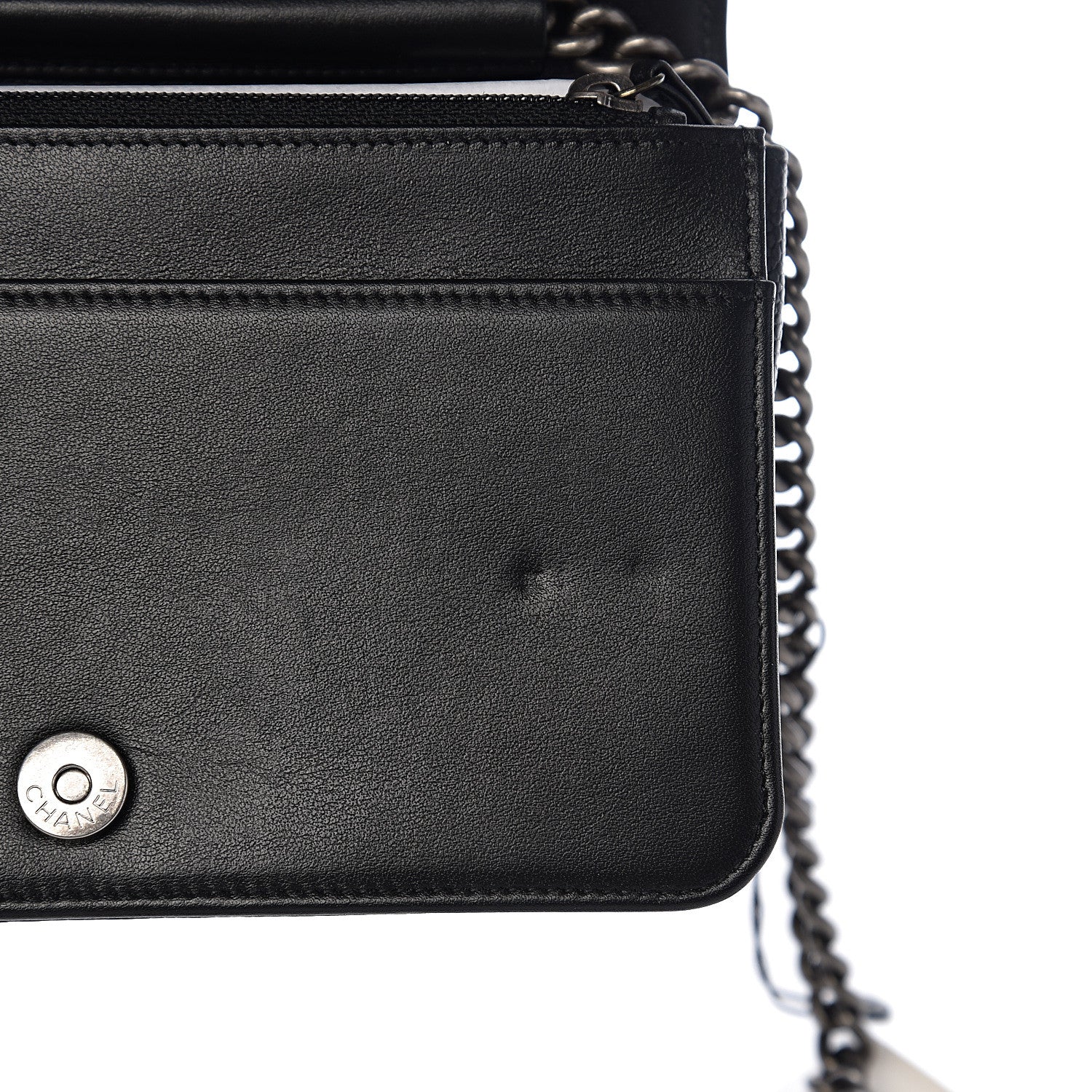Chanel Grained Calfskin Chevron Quilted Boy Wallet On Chain WOC Black 10 of 14