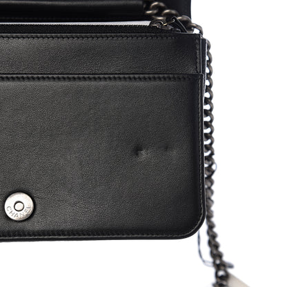Chanel Grained Calfskin Chevron Quilted Boy Wallet On Chain WOC Black 10 of 14