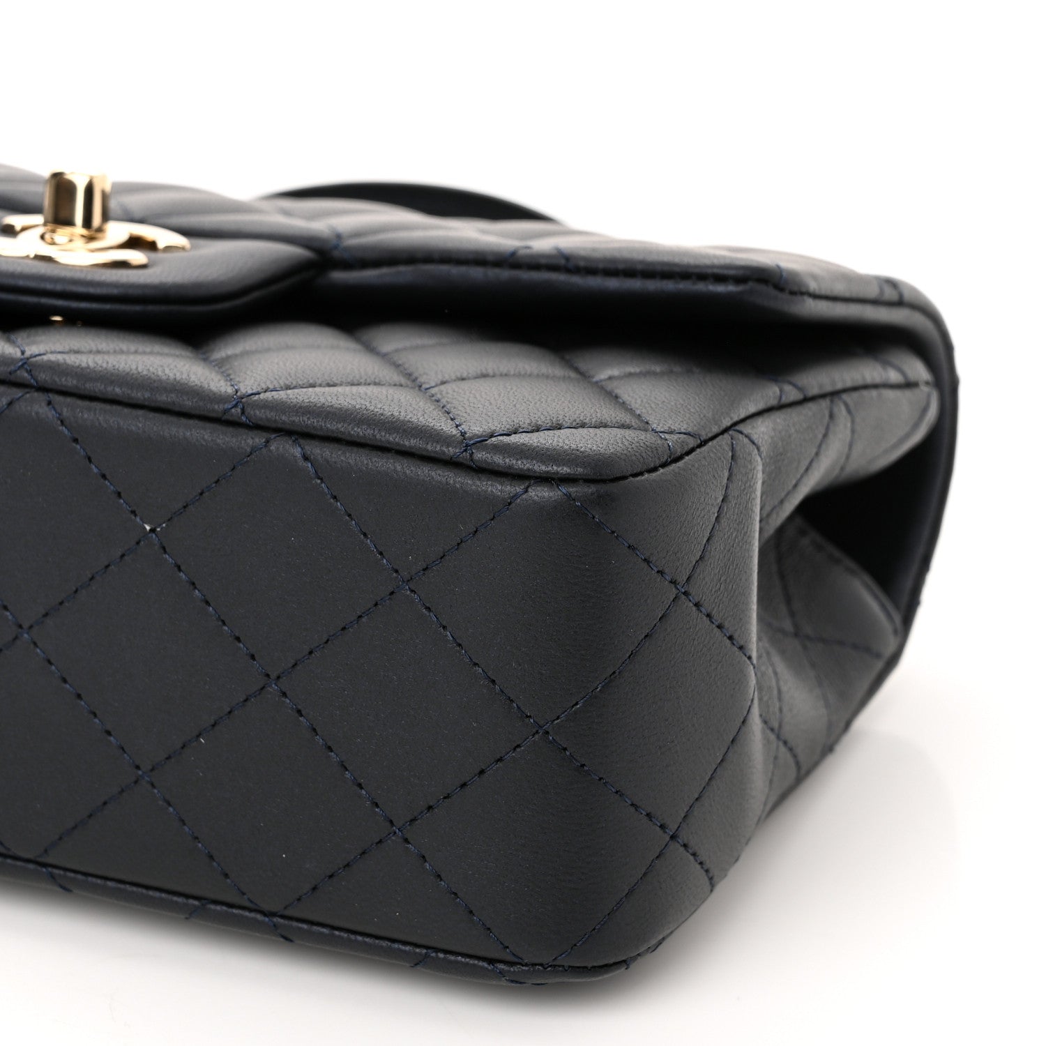 Chanel Iridescent Lambskin Quilted Mini Top Handle Rectangular Flap Dark Blue 9 of 11