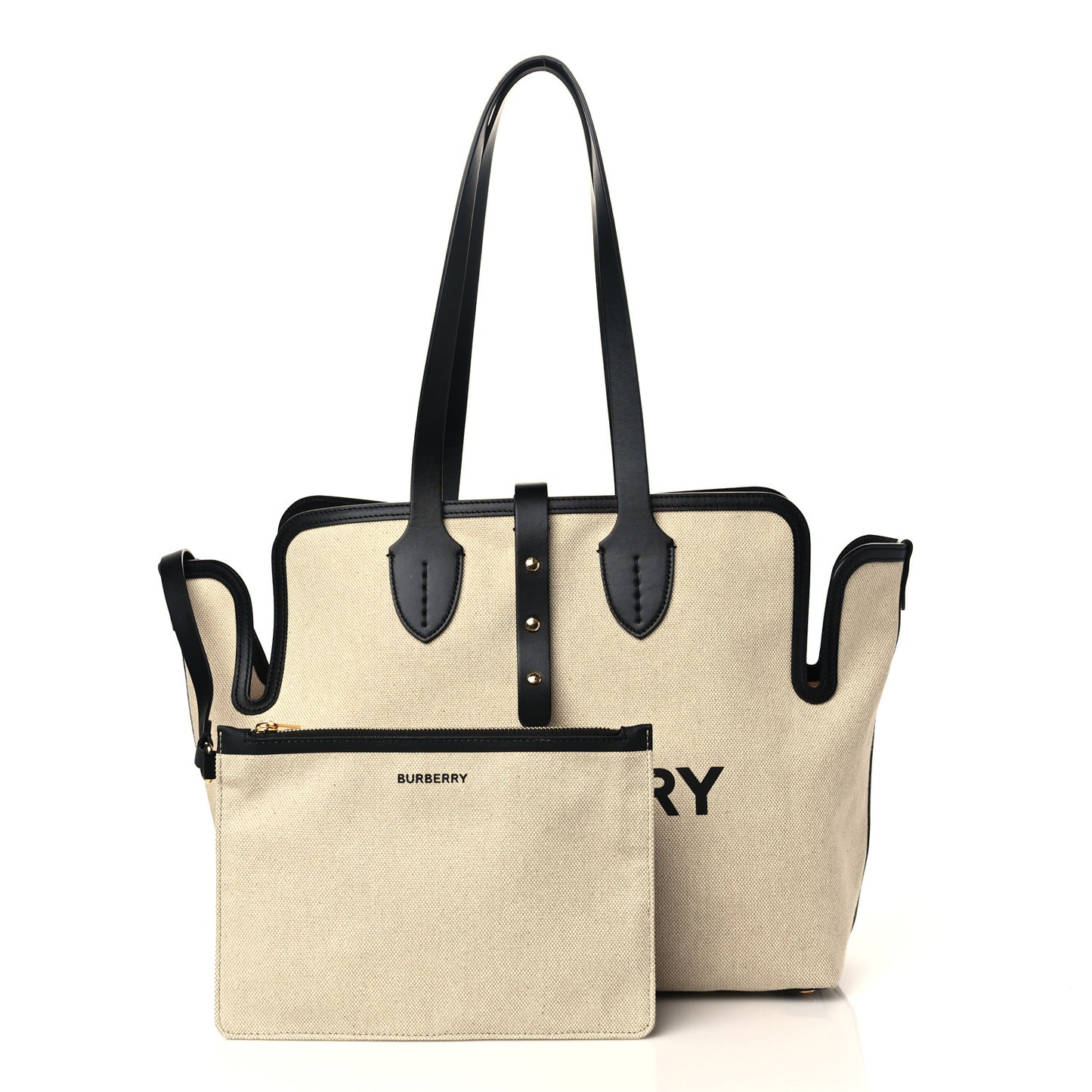 Cotton Soft Canvas Calfskin Medium Belt Tote Natural Black