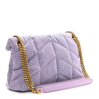Saint Laurent Denim Quilted Small Loulou Puffer Monogram Chain Satchel Bleached Lilac 3 of 9