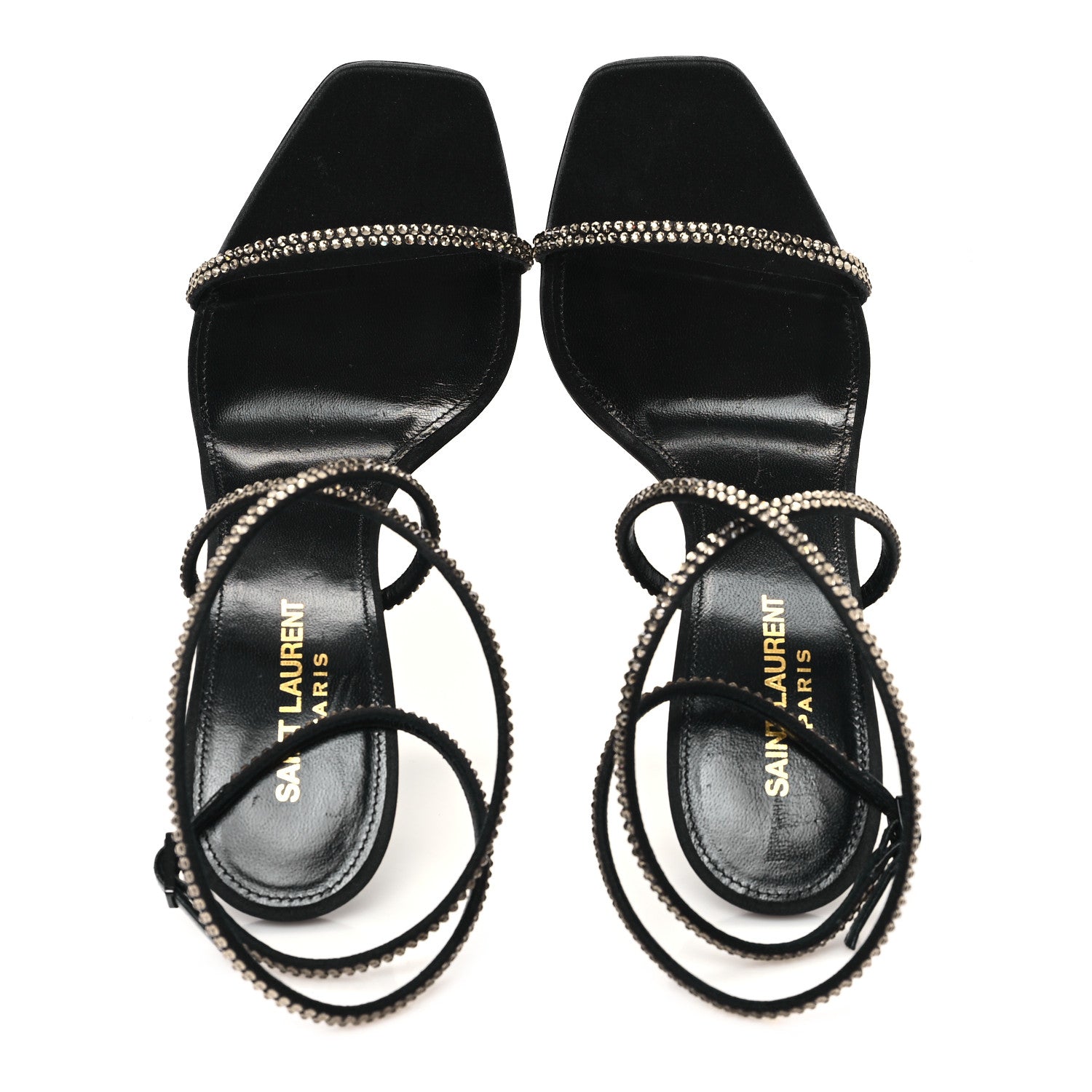 Saint Laurent Crepe Satin Strass Opyum 110 Sandals 38.5 Black 2 of 9