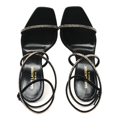 Saint Laurent Crepe Satin Strass Opyum 110 Sandals 38.5 Black 2 of 9