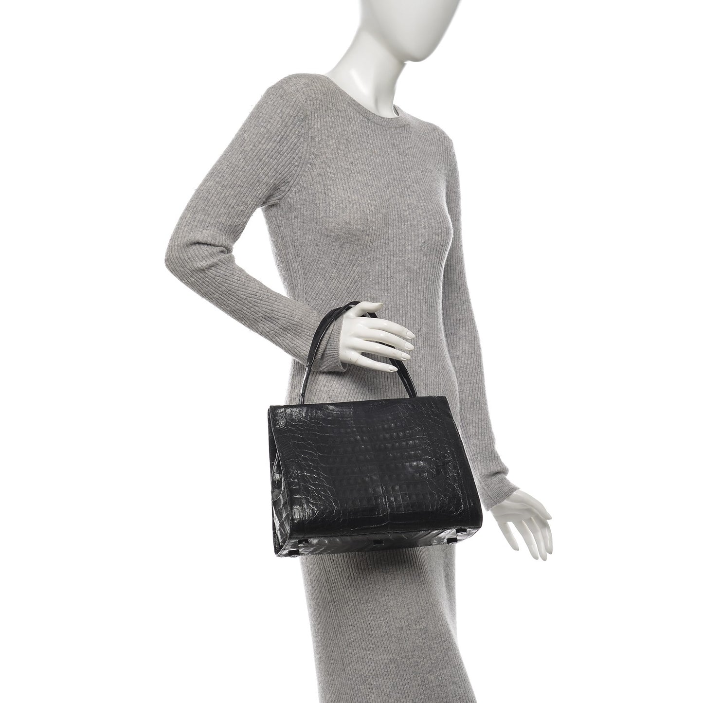 Crocodile Top Handle Tote Black