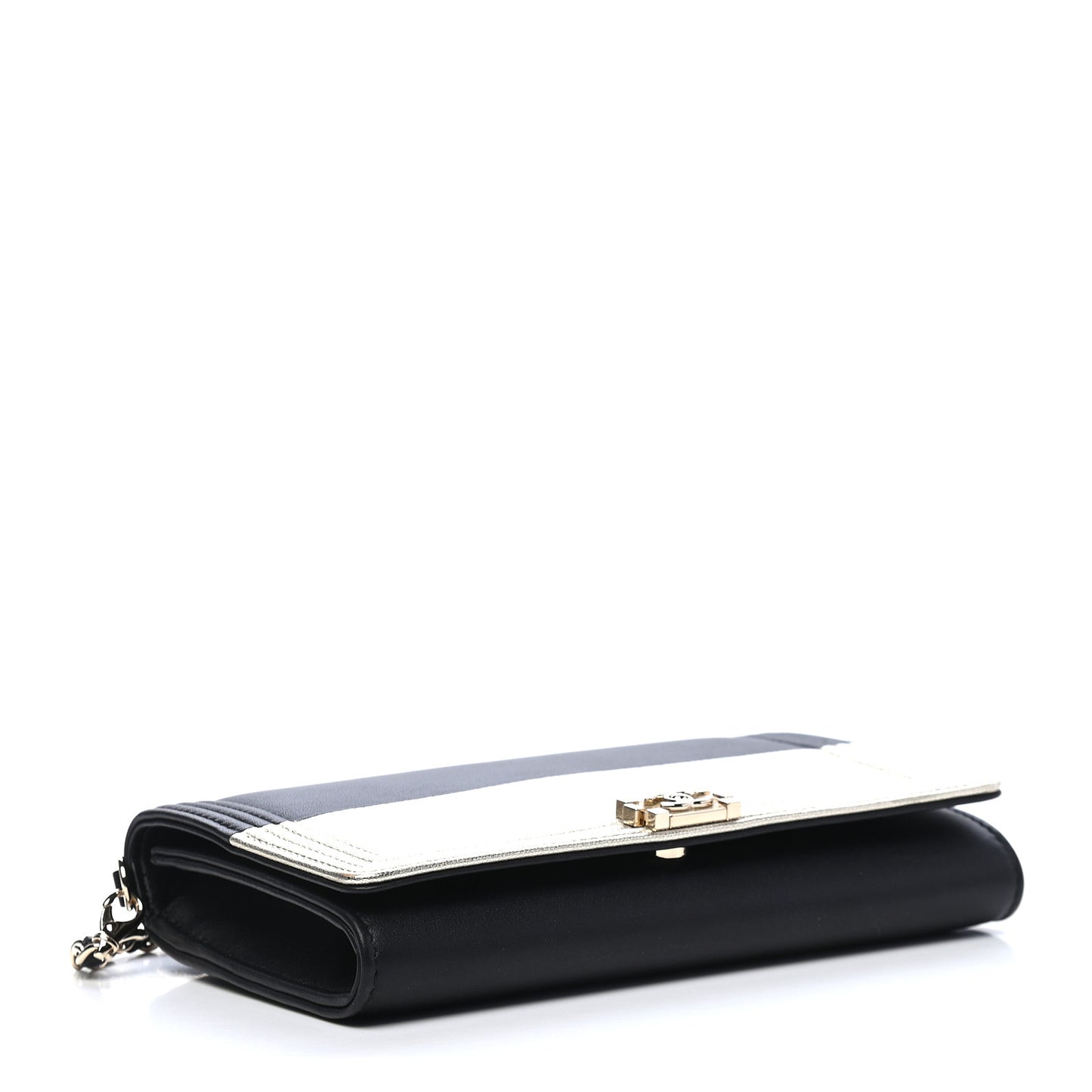 Metallic Goatskin Lambskin Boy Wallet on Chain WOC Black Gold