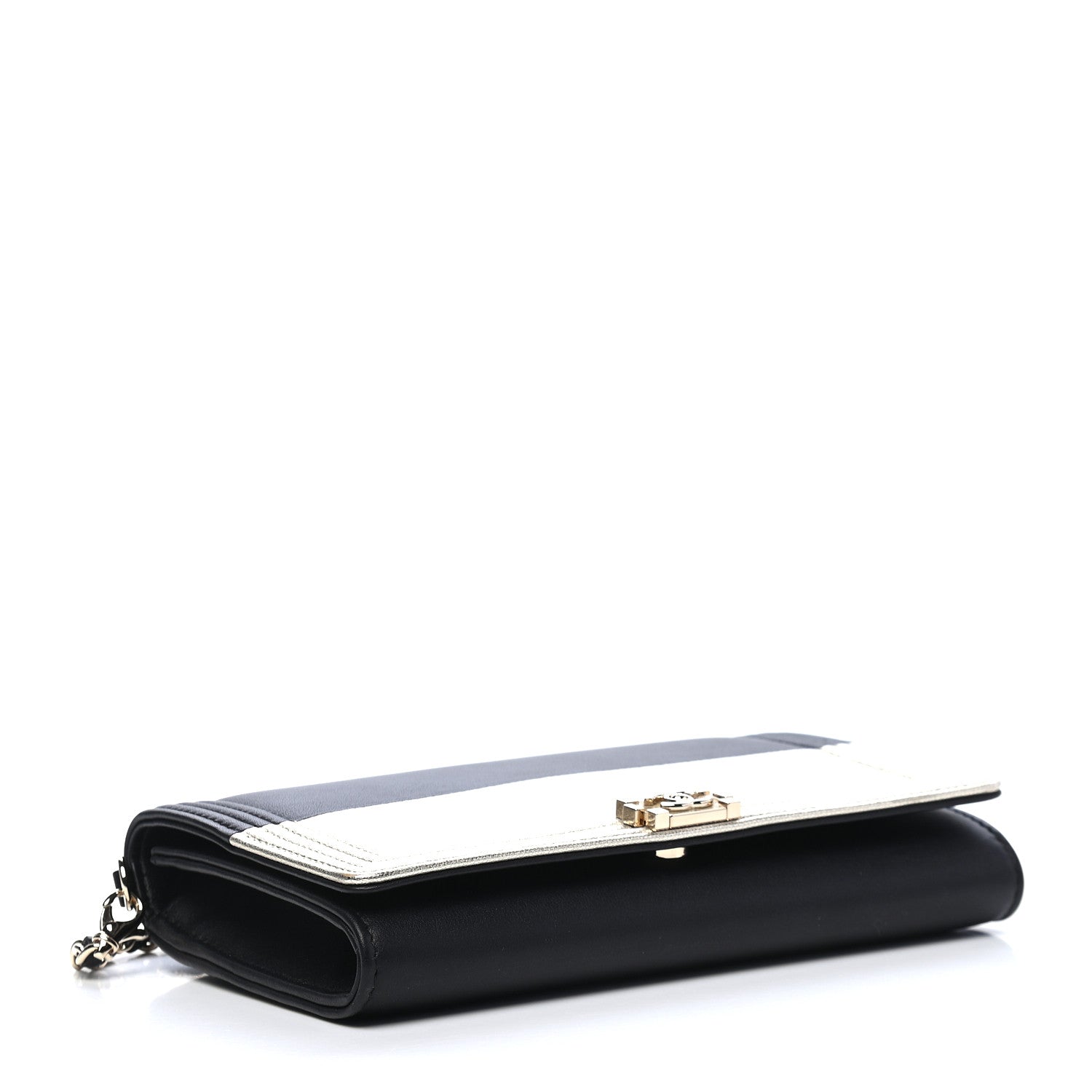 Chanel Metallic Goatskin Lambskin Boy Wallet on Chain WOC Black Gold 3 of 10