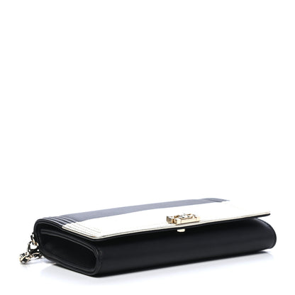 Chanel Metallic Goatskin Lambskin Boy Wallet on Chain WOC Black Gold 3 of 10