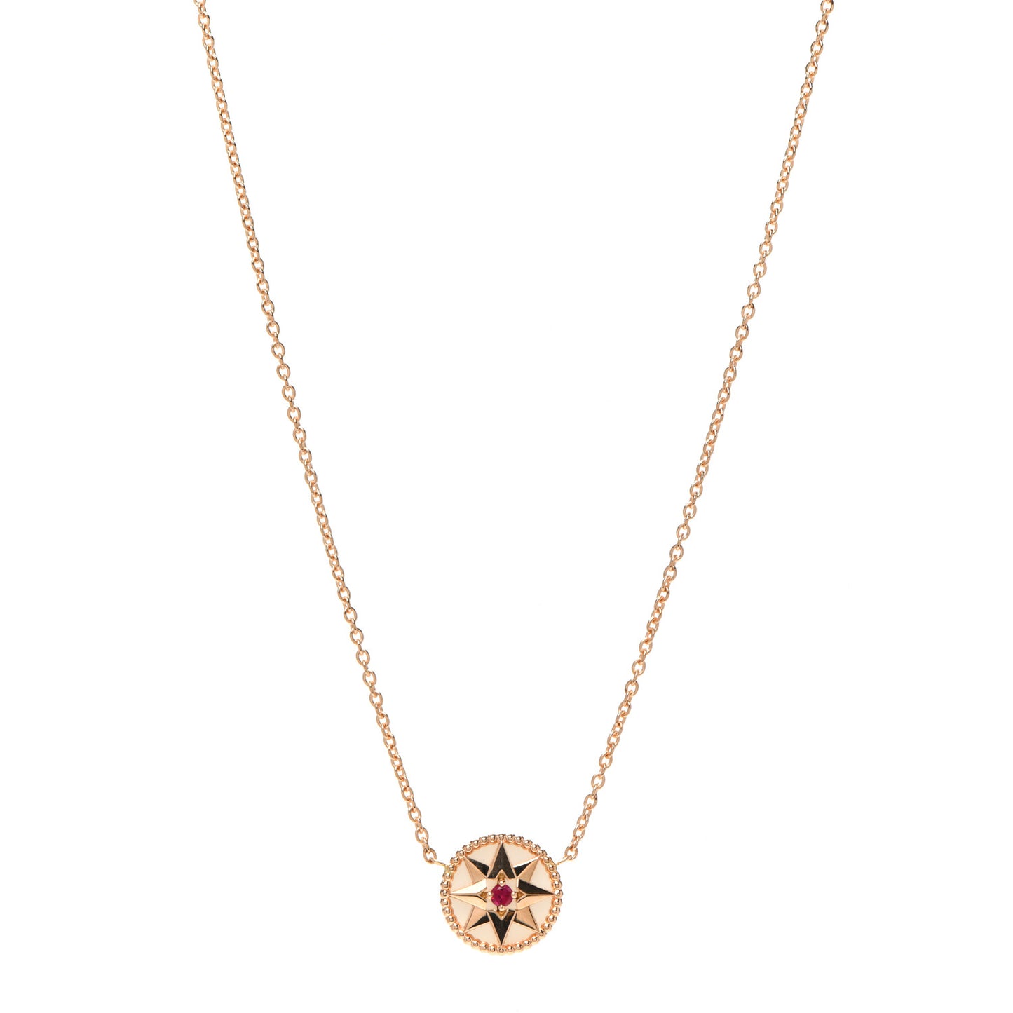 18K Rose Gold Ruby Mother of Pearl Rose Des Vents Necklace