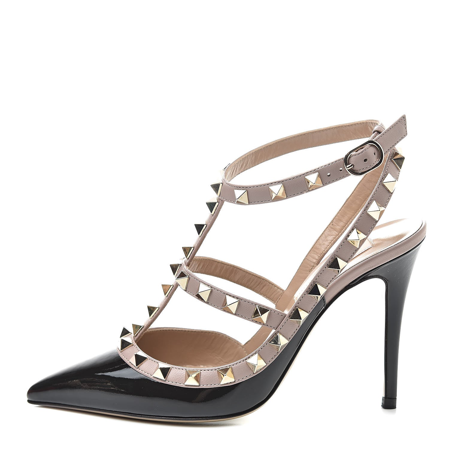 Valentino Garavani Patent Nappa Rockstud Ankle Strap 100mm Pumps 35 Black Poudre 1 of 8