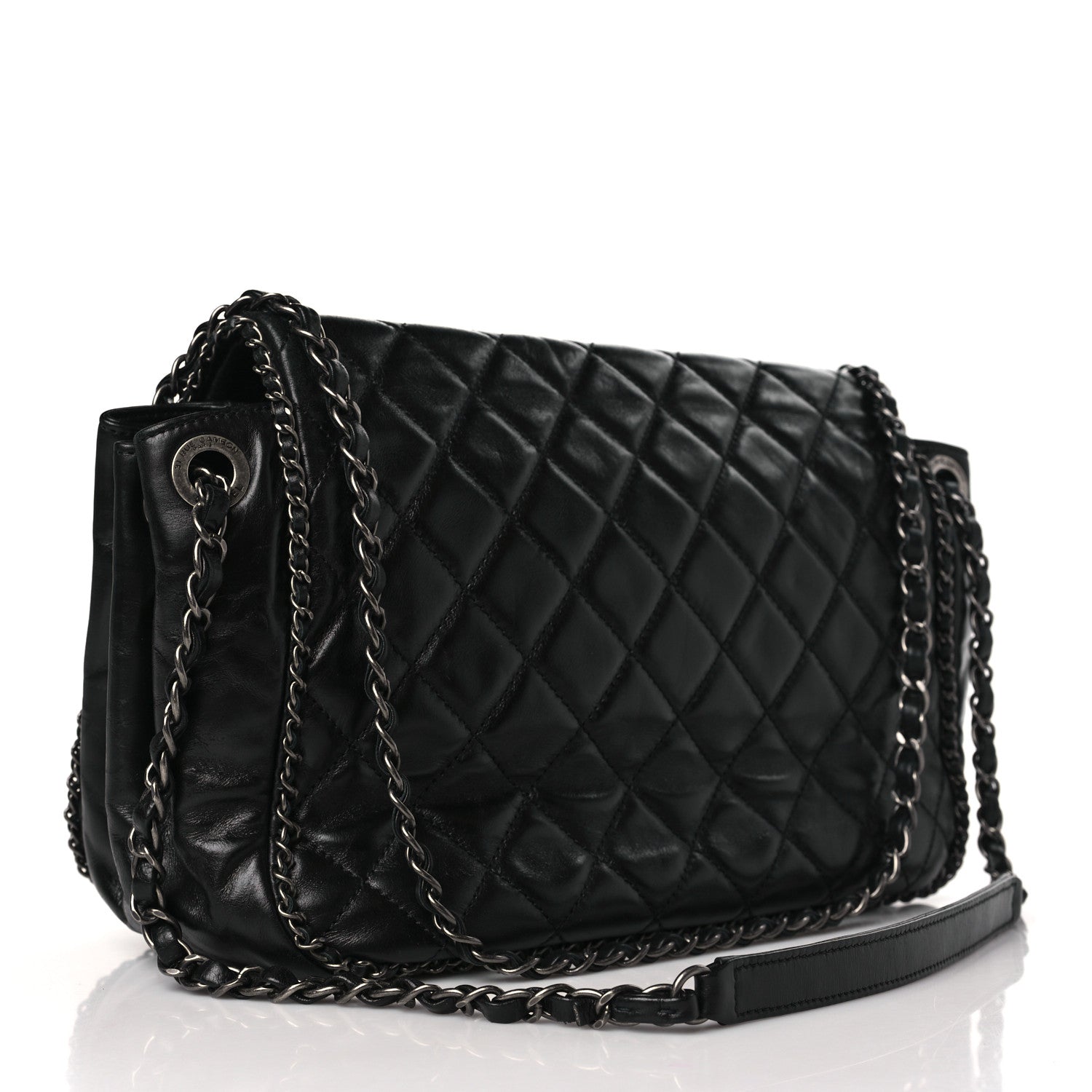 Chanel Glazed Calfskin Quilted Large CC Enchained Accordion Flap Black 3 of 9