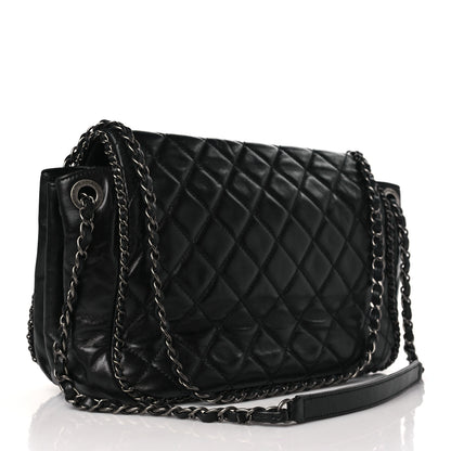 Chanel Glazed Calfskin Quilted Large CC Enchained Accordion Flap Black 3 of 9